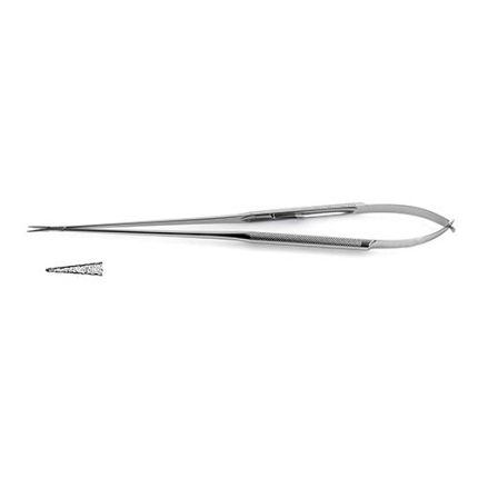 Micro Needle Holder - Round Knurled Handle, Tungsten Carbide Dusted Jaws
